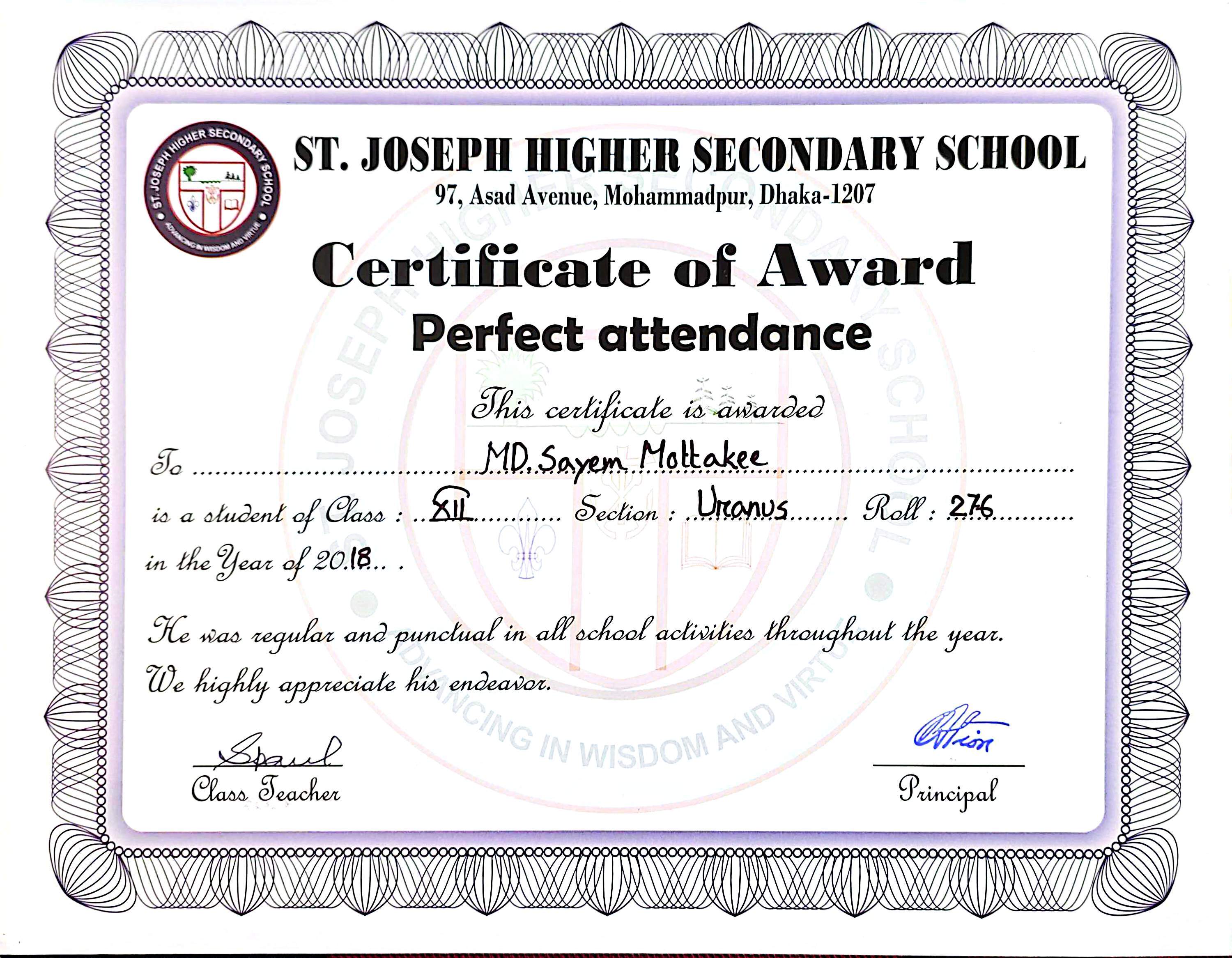 Perfect Attendance — Grade 12